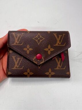 Louis Vuitton Monogram Victorine Wallet Trifold Wallet in Brown with Red Accent